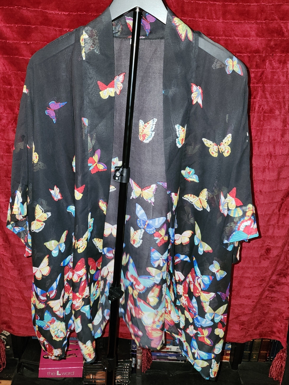 Black Sheer Butterfly Print Kimono Jacket